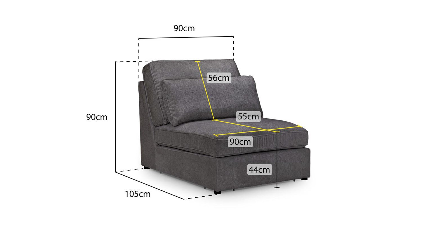 Kiana Modular Sofa Grey Armless Piece