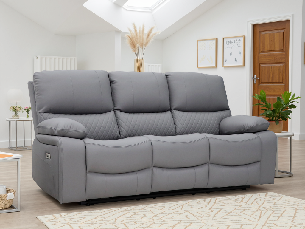 Orla Electric Recliner Sofa Grey 3 Seater