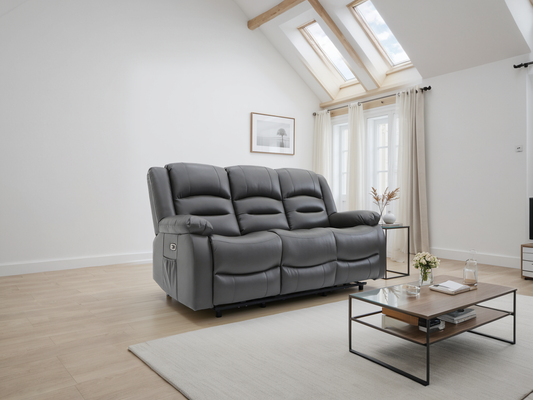 Alva Electric Recliner Sofa Grey 3 Seater