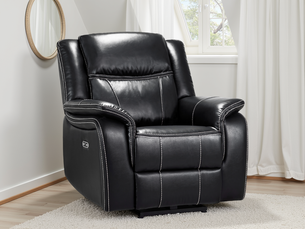 Galaxy Tech Electric Recliner Armchair Black Leather