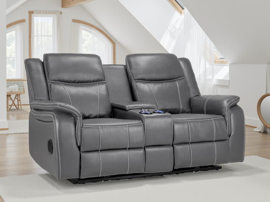 Galaxy Tech Electric Recliner 2 Seater Grey Leather