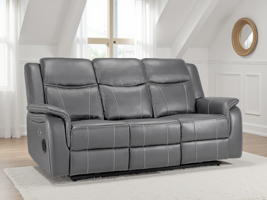 Galaxy Tech Electric Recliner 3 Seater Grey Leather
