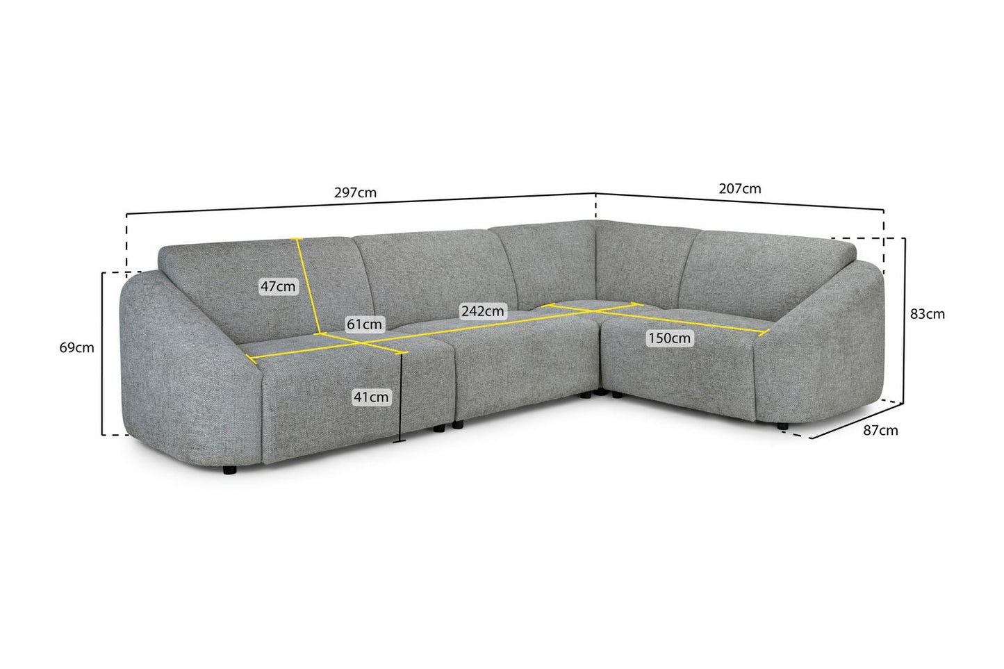 Tucano Modular Sofa Grey Right Hand Facing Corner