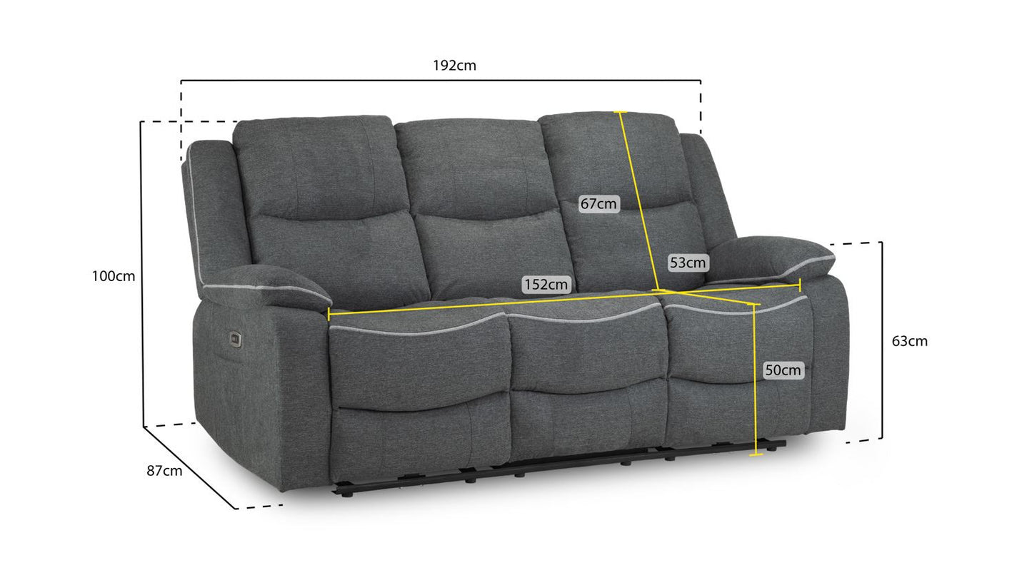 Harald Electric Recliner Sofa Graphite 3 Seater