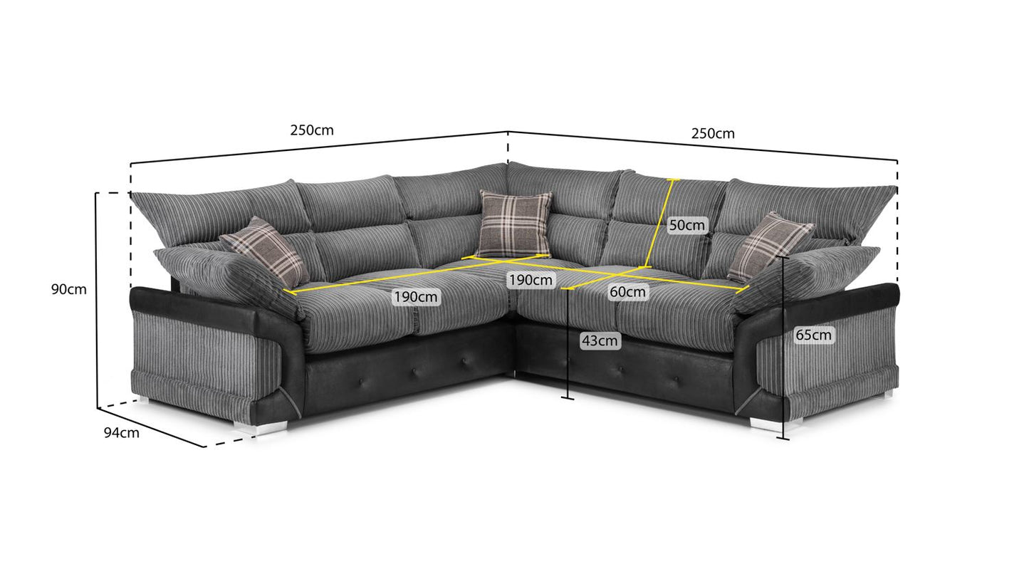 Logan Sofa Black/Grey Large Corner