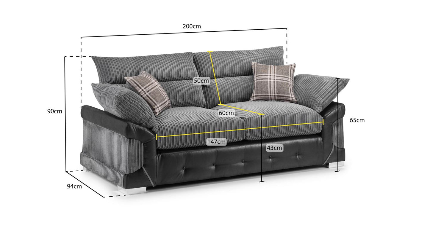 Logan Sofa Black/Grey 3 Seater