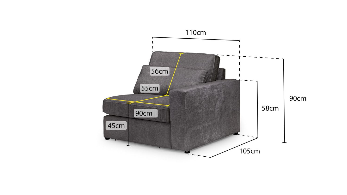 Kiana Modular Sofa Mocha Right Hand Arm Piece