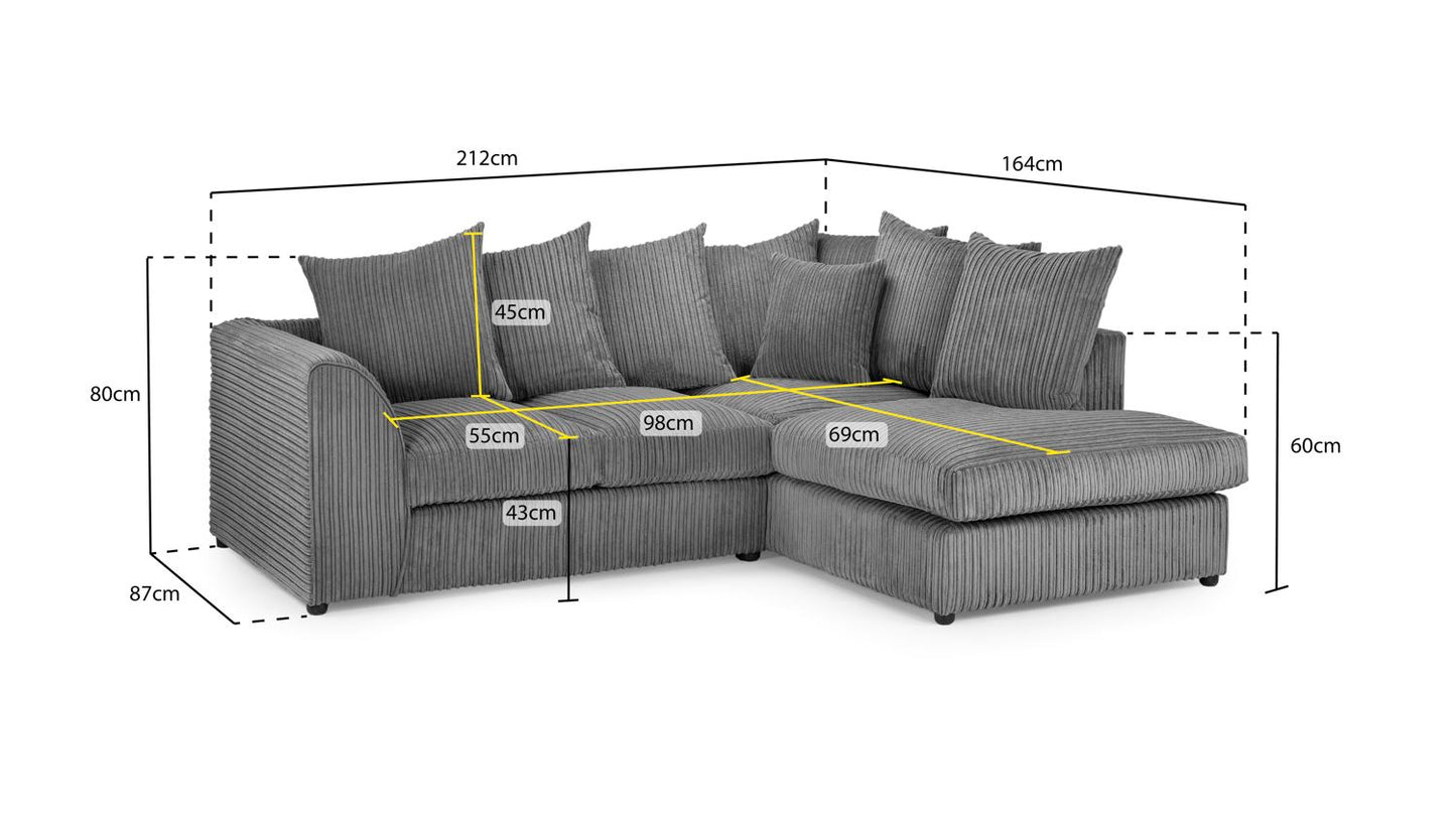 Harley Jumbo Sofa Grey Right Hand Facing Corner