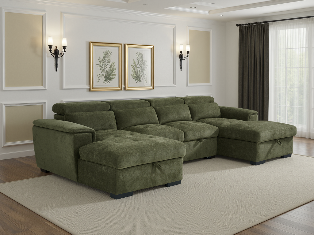 Alaya Sofabed Green U Shape Corner