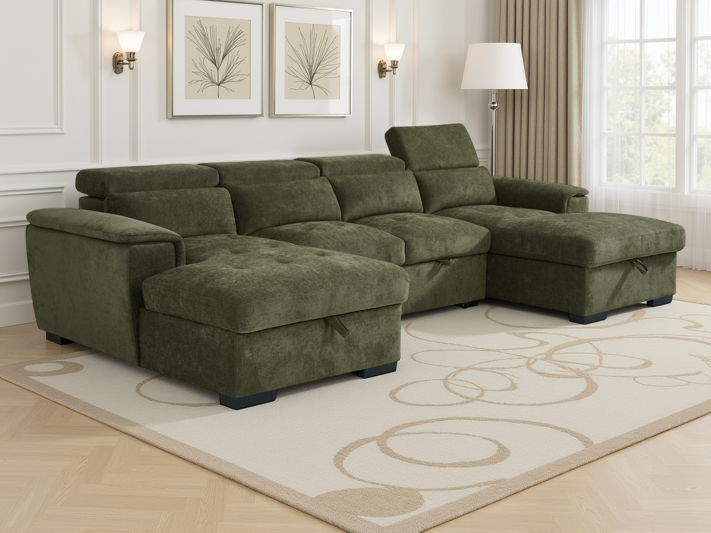 Alaya Sofabed Green U Shape Corner