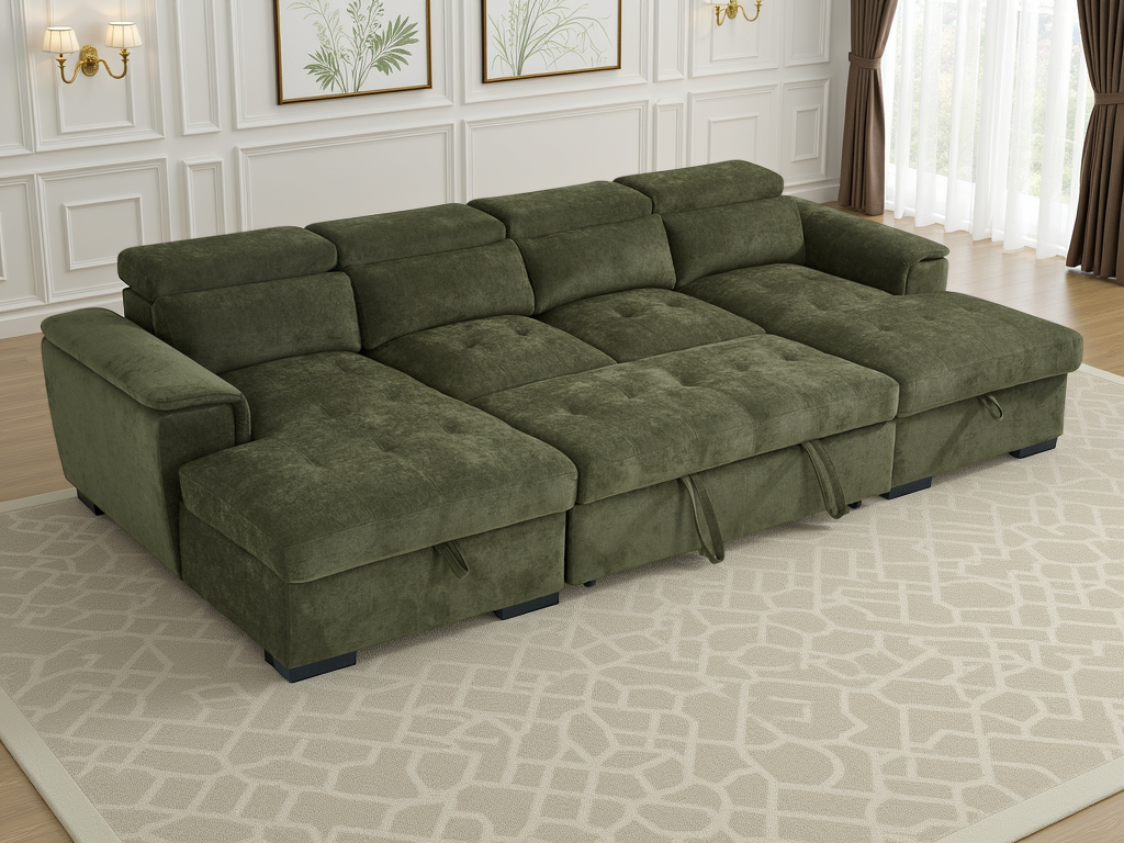 Alaya Sofabed Green U Shape Corner
