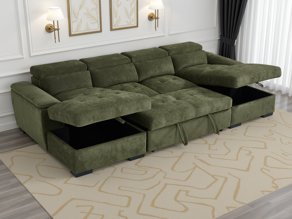 Alaya Sofabed Green U Shape Corner