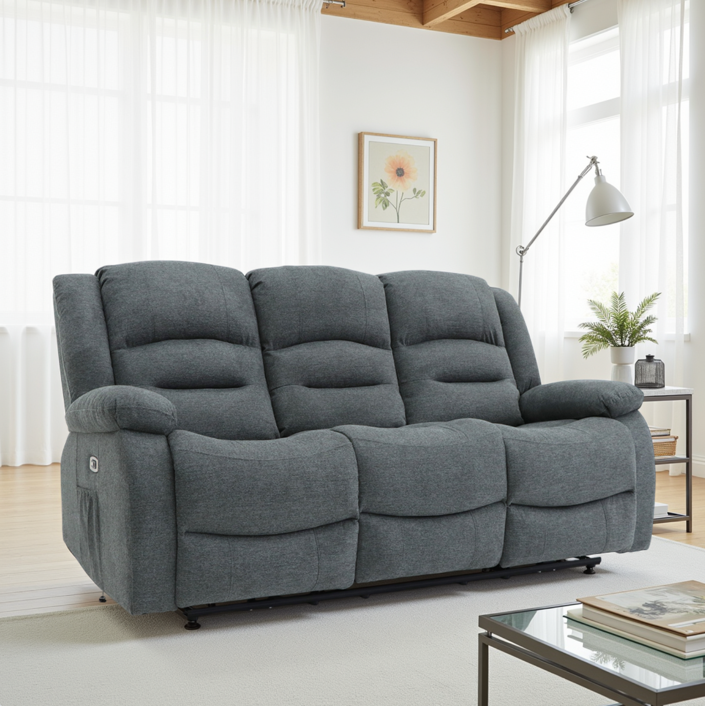 Alva Electric Recliner Sofa Graphite 3 Seater