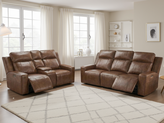 Barcelona Electric Recliner Sofa Brown 3+2 Set
