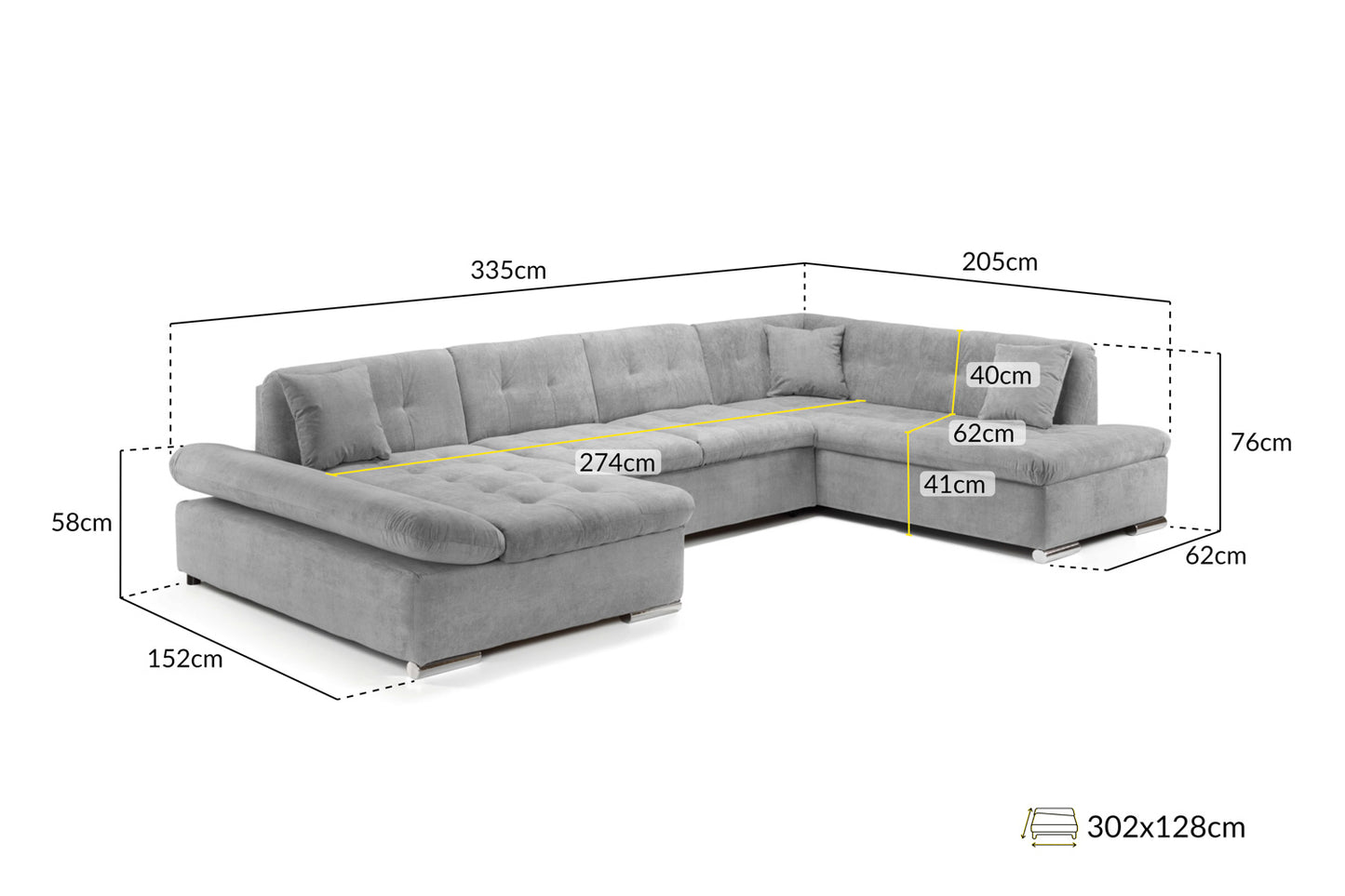 Bergen Sofabed Grey Right Hand Facing U Shape Corner