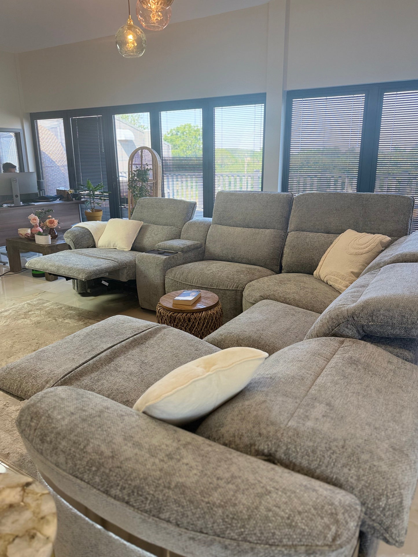 Bicester Electric Recliner Sofa Grey Large Corner