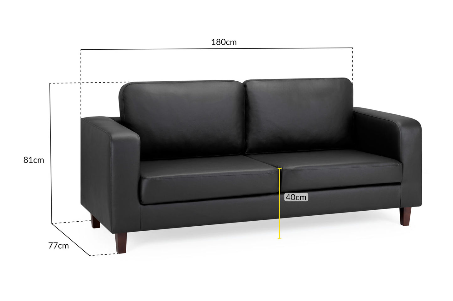 Box Sofa Black 3 Seater