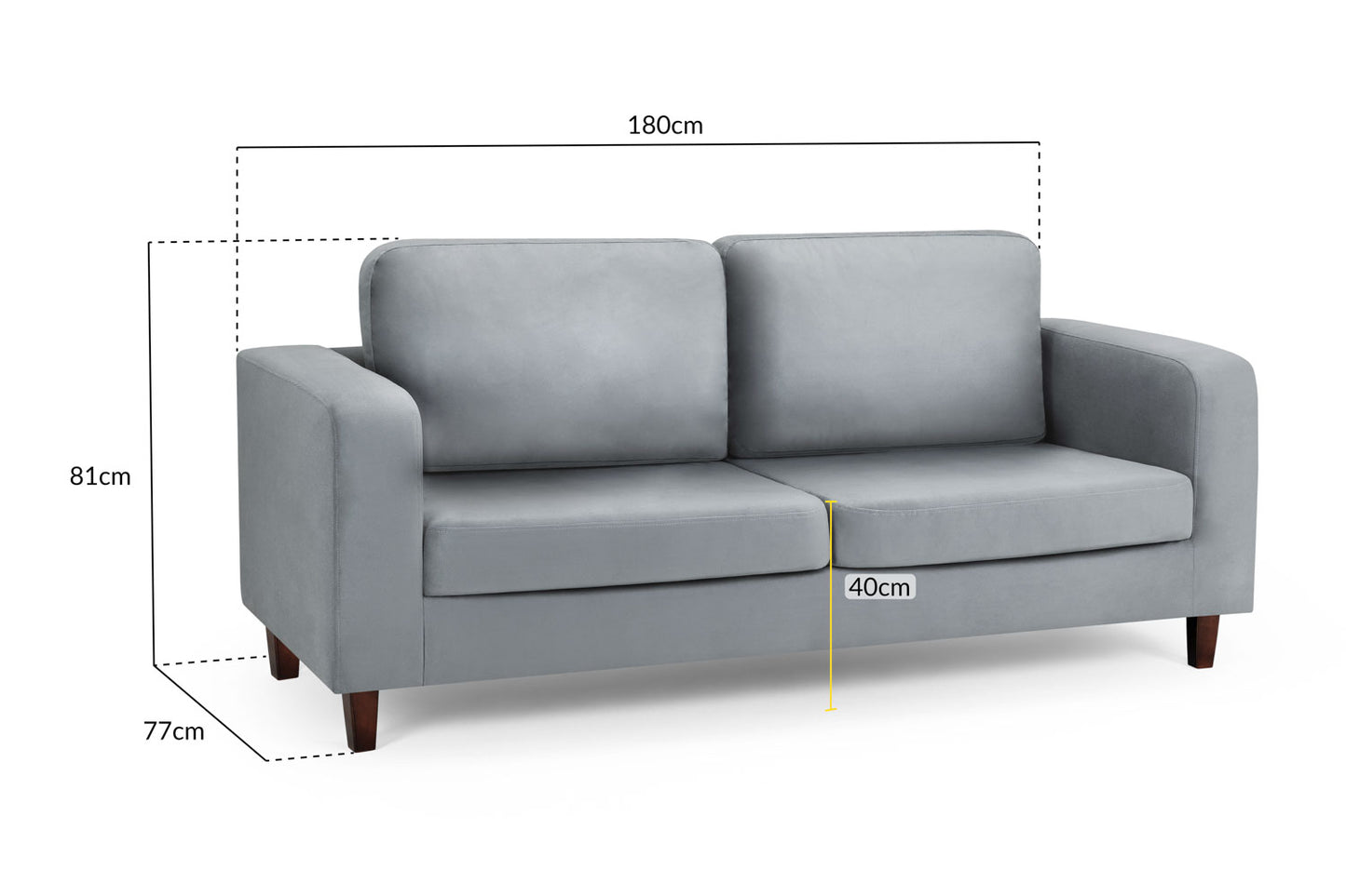 Box Sofa Grey Fabric 3 Seater