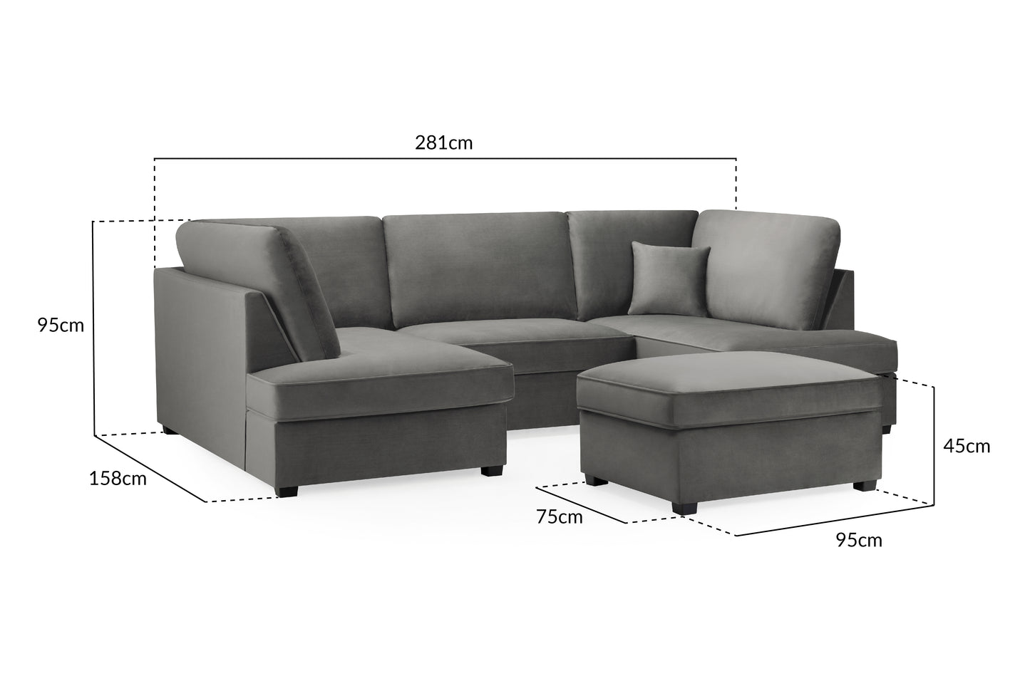 Carnaby Sofa Plush Grey U Shape Corner