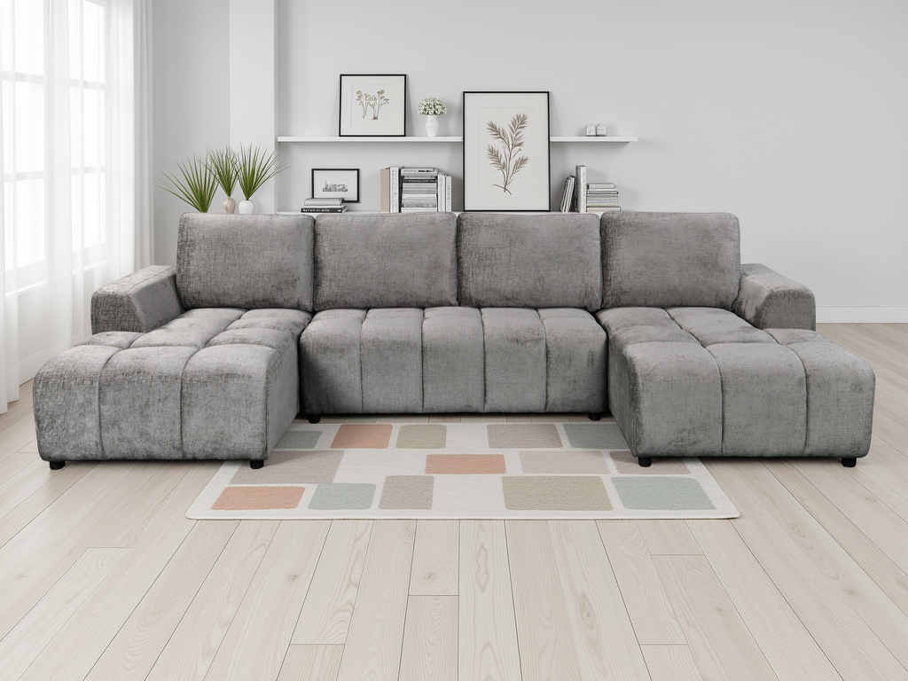 Shanghai Luxury Grey U Shape Corner Sofabed