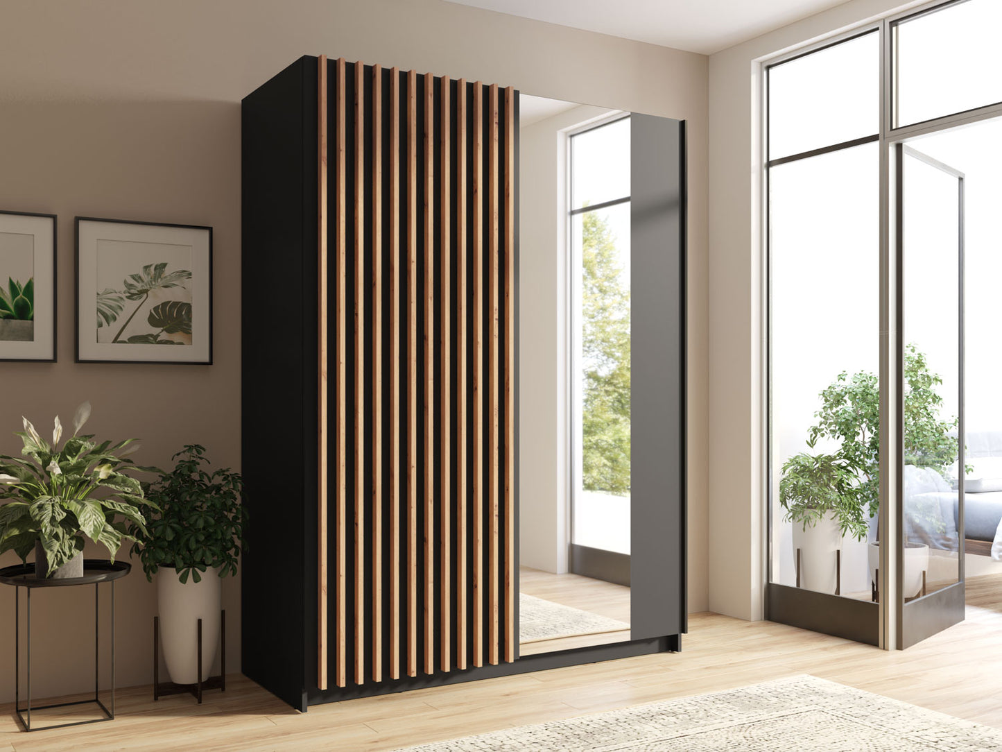 Dalia Sliding Wardrobe Black/Oak 150cm