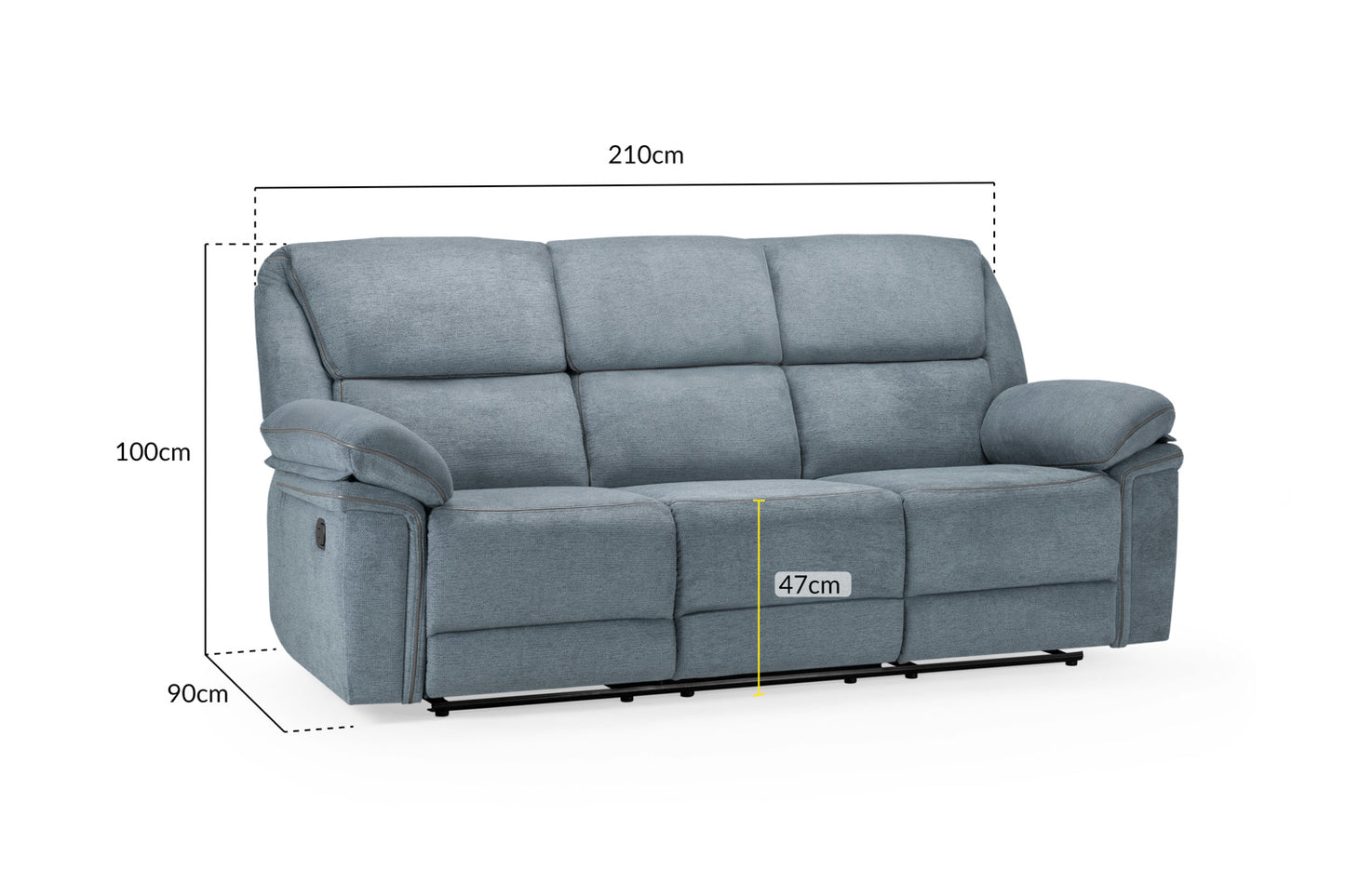 Elio Recliner Sofa Grey Fabric 3 Seater