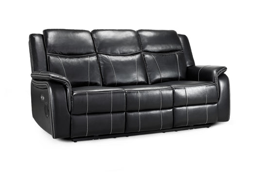 Galaxy Tech Recliner 3 Seater Black Leather