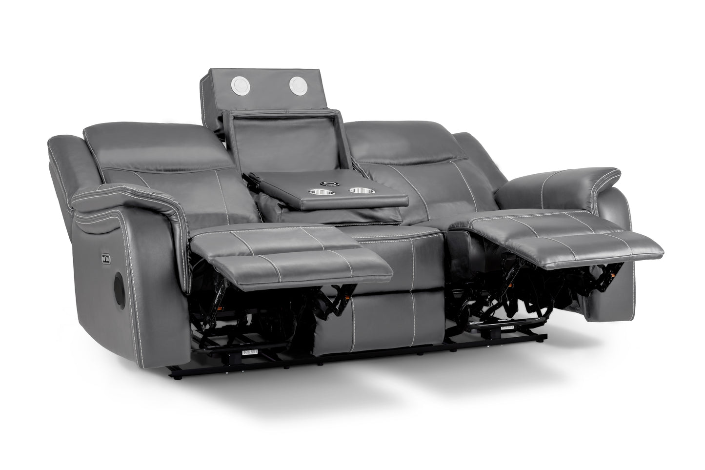 Galaxy Tech Recliner 3 Seater Grey Leather