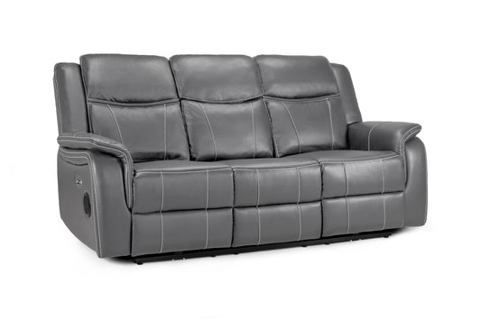 Galaxy Tech Recliner 3 Seater Grey Leather