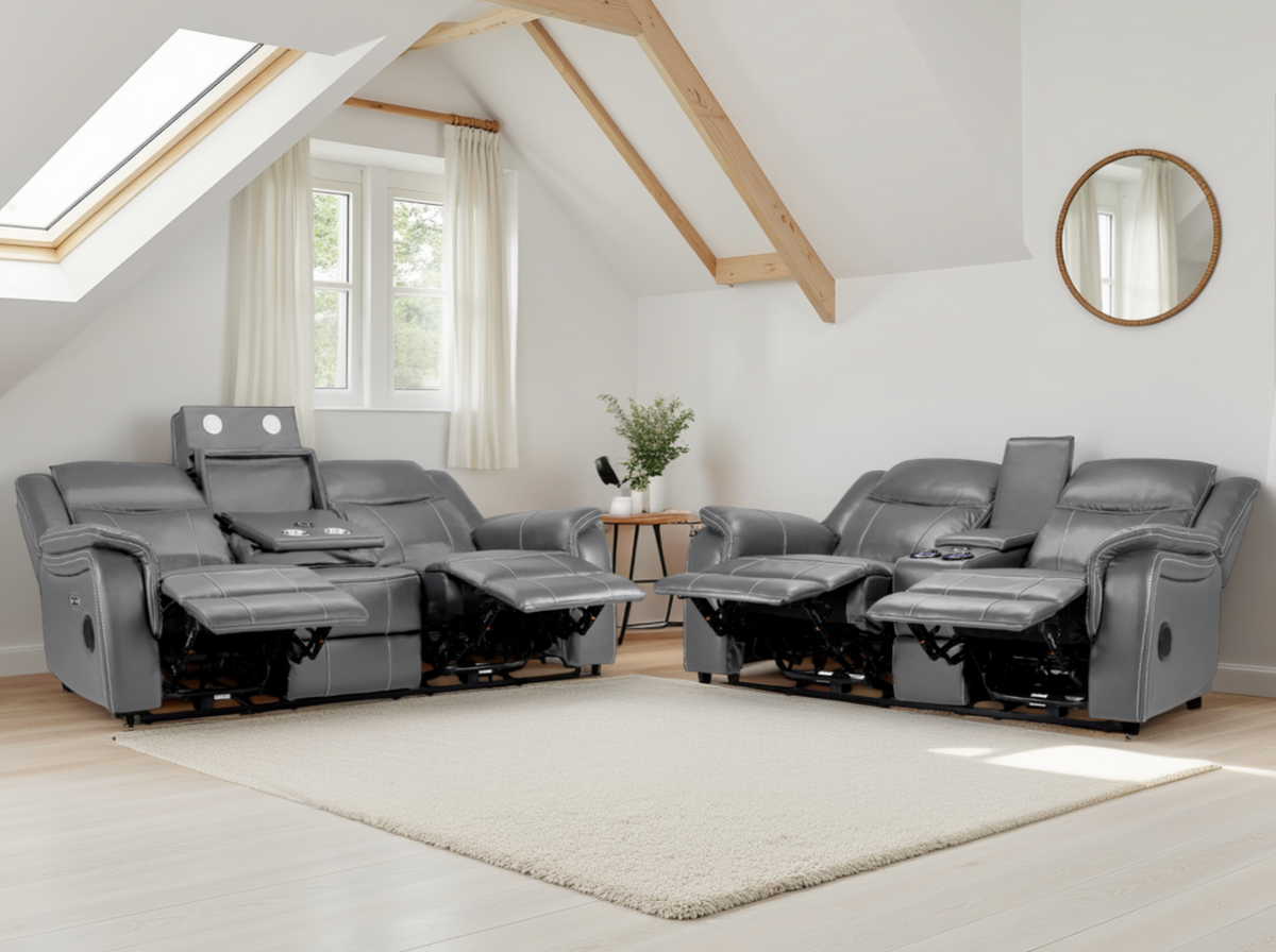 Galaxy Tech Electric Recliner Sofa Grey 3+2 Set