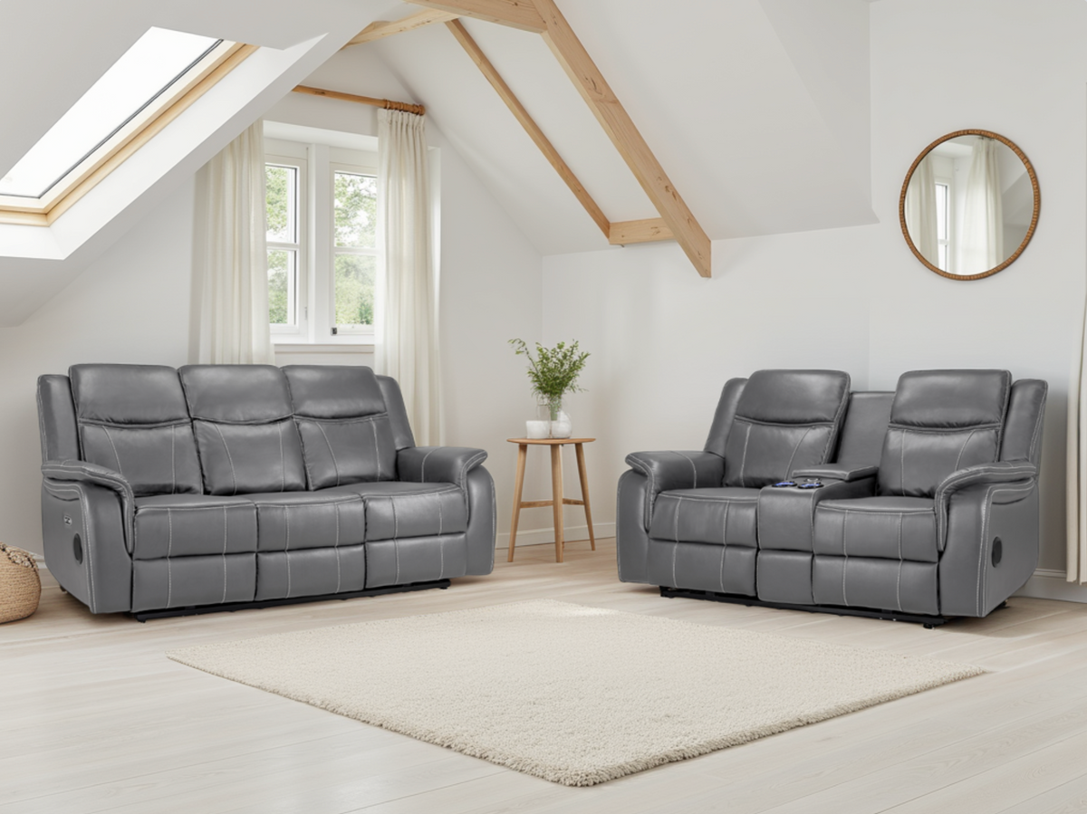 Galaxy Tech Electric Recliner Sofa Grey 3+2 Set