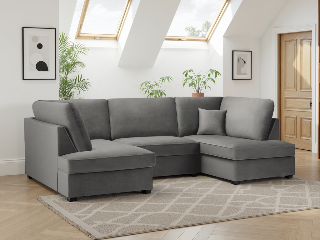 Carnaby Sofa Plush Grey U Shape Corner