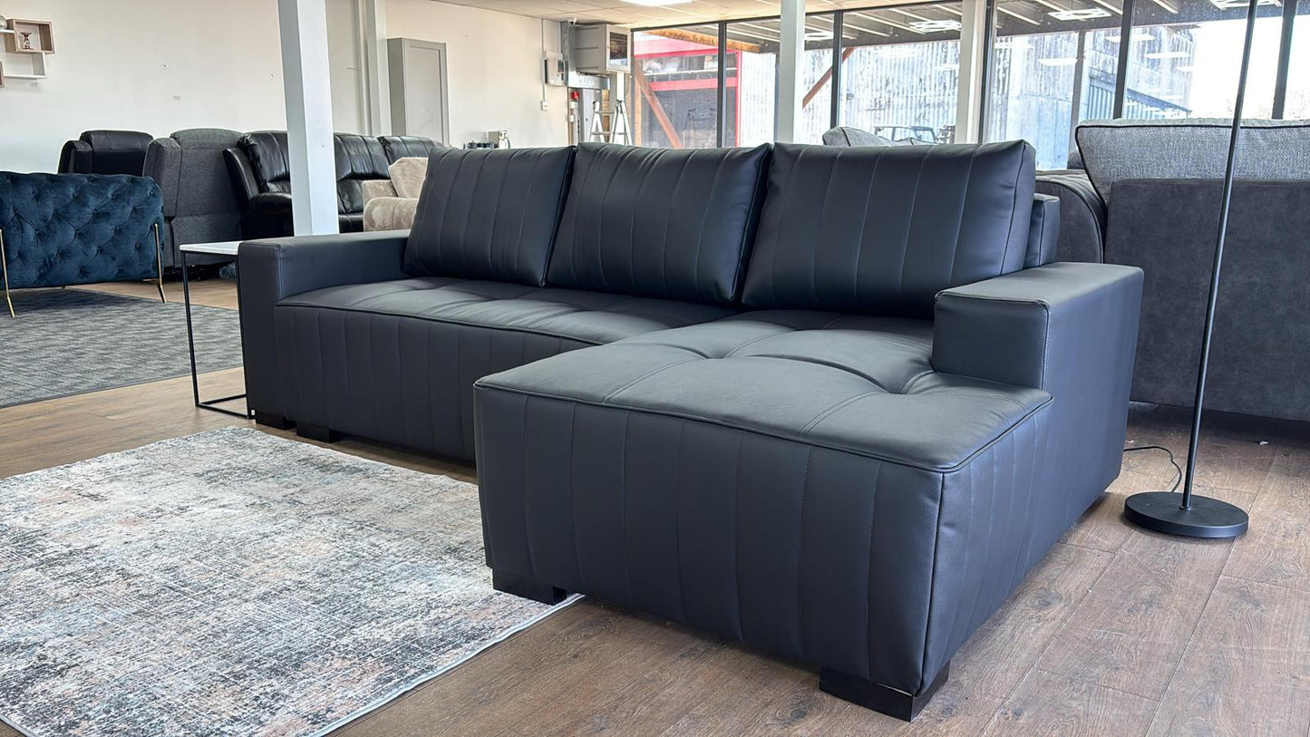 Hugo Sofabed Black Faux Leather Right Hand Facing Corner
