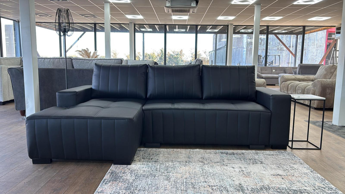 Hugo Sofabed Black Faux Leather Left Hand Facing Corner