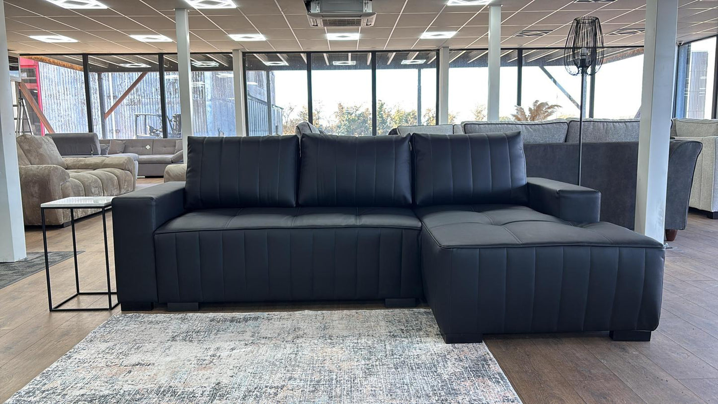 Hugo Sofabed Black Faux Leather Right Hand Facing Corner