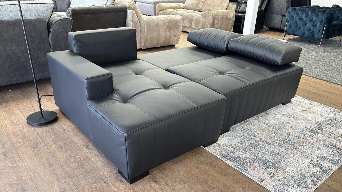 Hugo Sofabed Black Faux Leather Right Hand Facing Corner