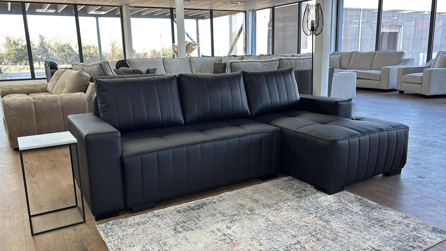 Hugo Sofabed Black Faux Leather Right Hand Facing Corner