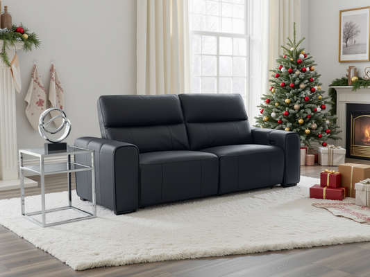 Bellagio Genuine Leather Electric Recliner Sofa Black 3 Seater