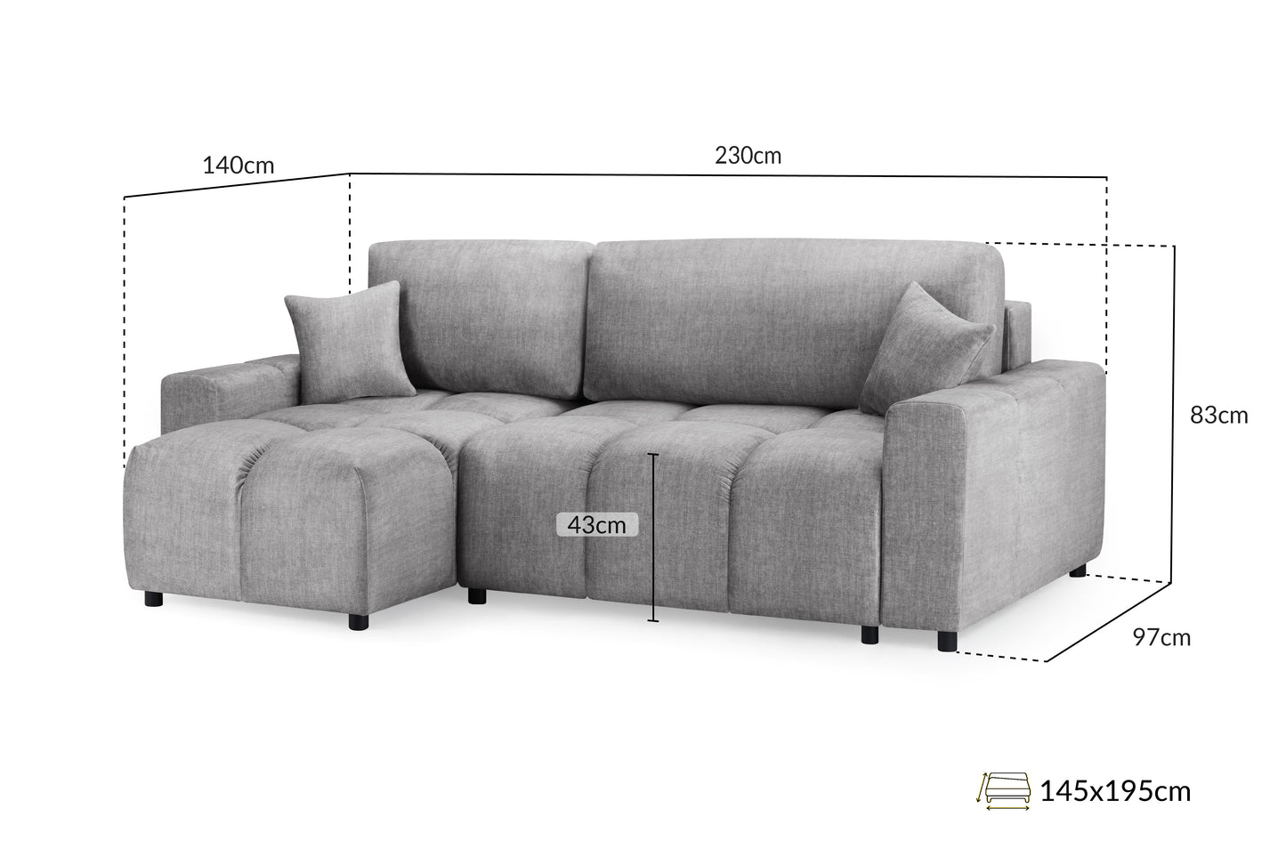 Luki Sofabed Grey Universal Corner