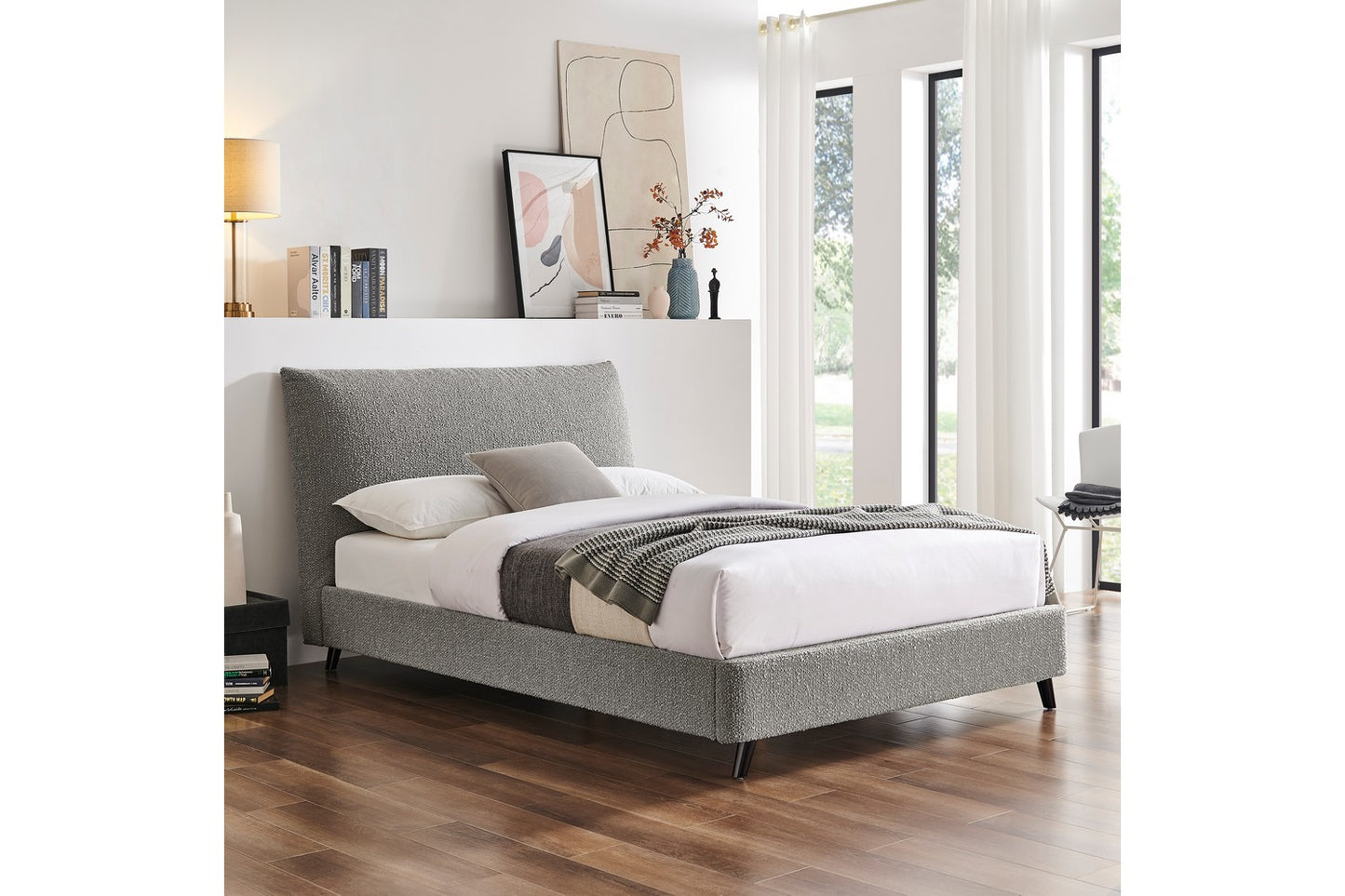 Luna Pillow Bed Frame Double Boucle Grey