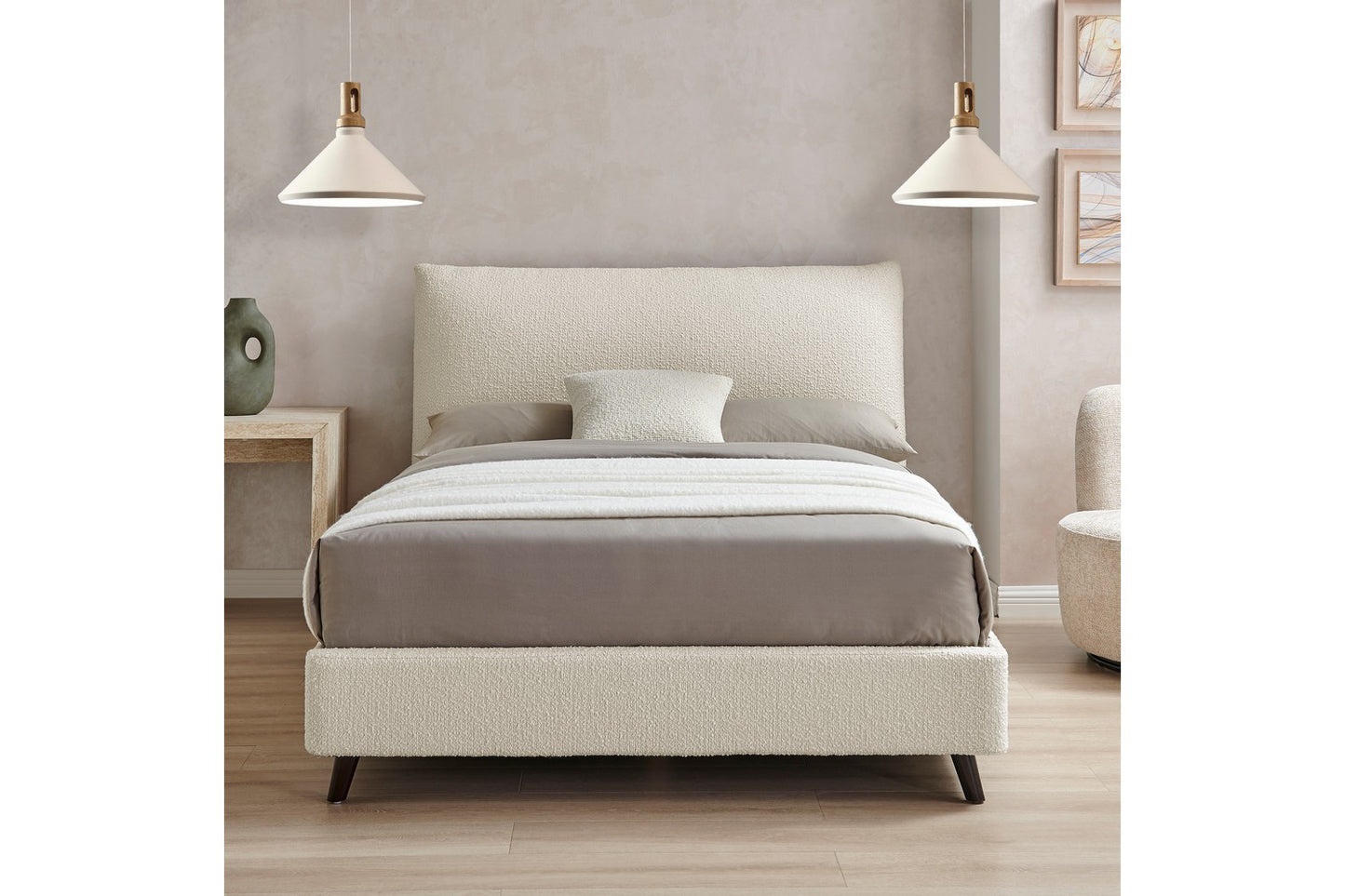 Luna Pillow Bed Frame Double Boucle Ivory