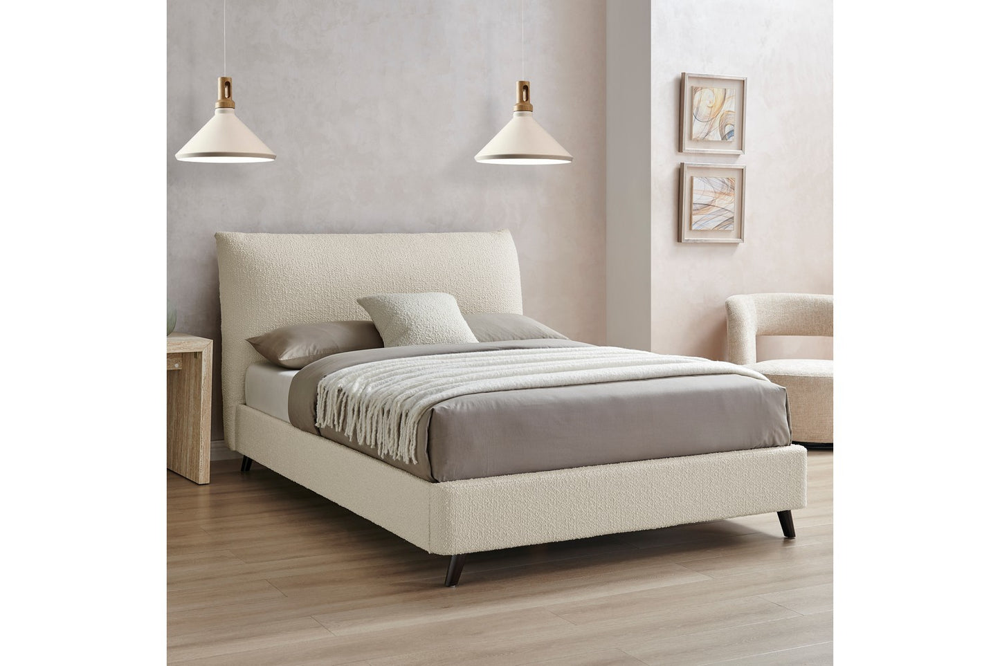 Luna Pillow Bed Frame Double Boucle Ivory