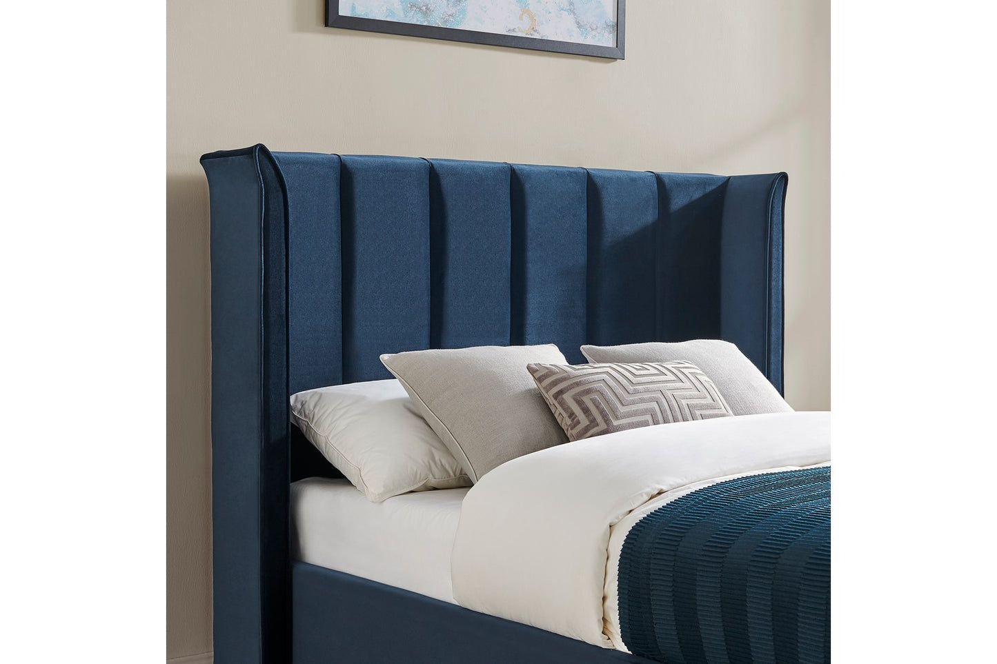 Polaris Bed Frame Double Navy Blue Ottoman Storage