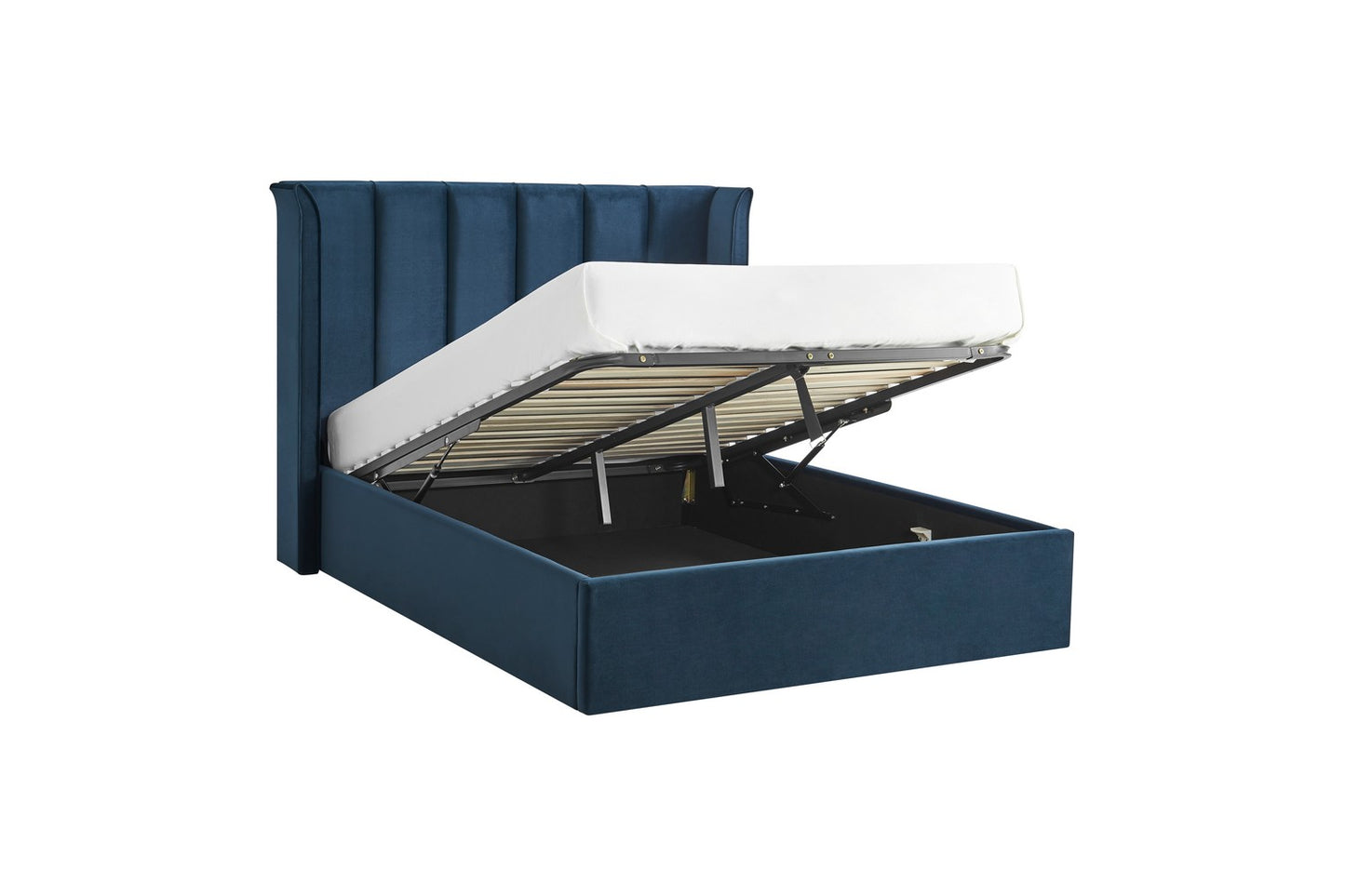 Polaris Bed Frame Double Navy Blue Ottoman Storage