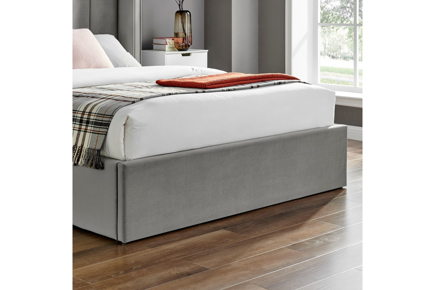 Polaris Bed Frame Double Silver Ottoman Storage