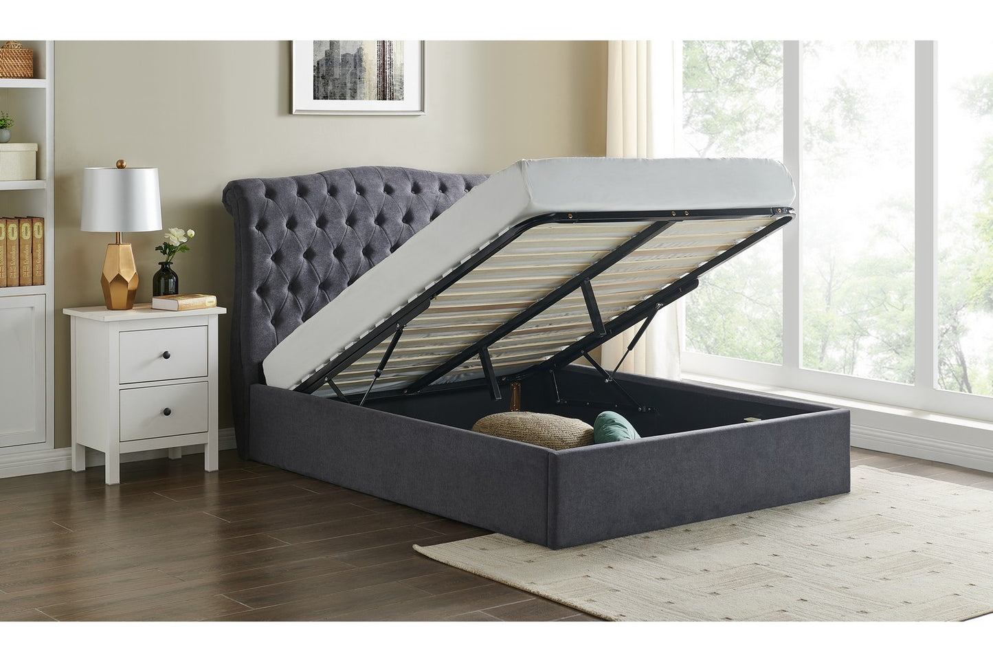 Rosa Bed Frame Double Dark Grey Ottoman Storage