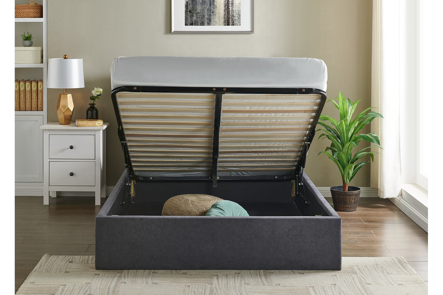 Rosa Bed Frame Double Dark Grey Ottoman Storage