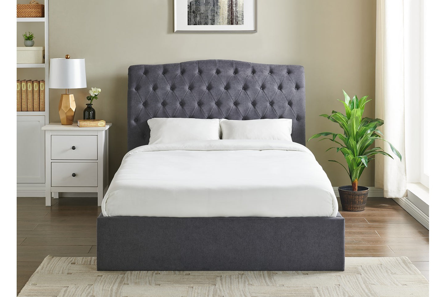 Rosa Bed Frame Double Dark Grey Ottoman Storage