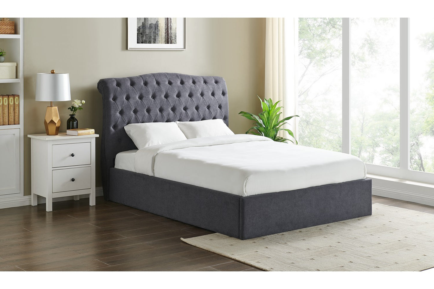 Rosa Bed Frame Double Dark Grey Ottoman Storage