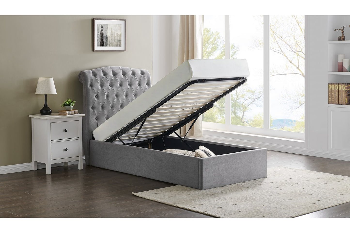 Rosa Bed Frame Single Light Grey Ottoman Storage